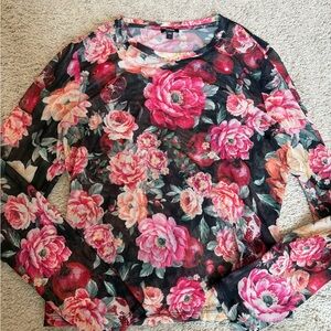 EXPRESS Floral Mesh Long Sleeve Top